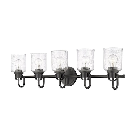 Z-Lite Kinsley 5 Light Vanity, Matte Black And Clear Seeded 340-5V-MB